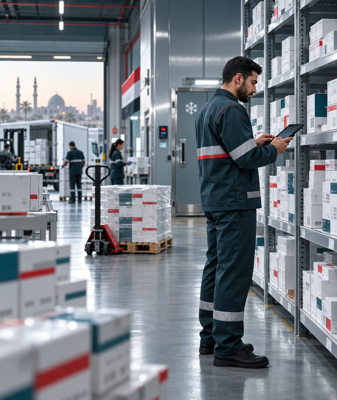 Zarinaz logistics team managing pharmaceutical stock in a temperature-controlled warehouse